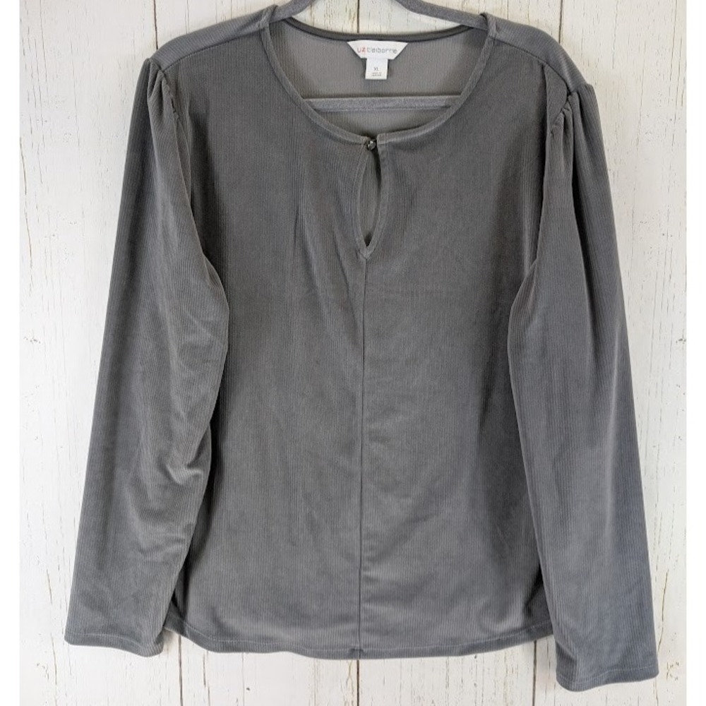 Liz Claiborne Size XL Gray Velvet Long Sleeve Womens‎ Blouse Top